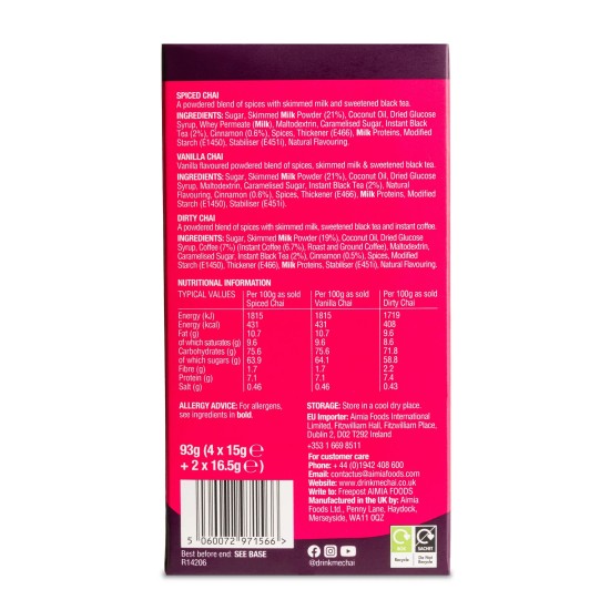 Drink Me Chai Spiced Chai Latte Sachets - Pack of 6 Single Serve Sticks Drink Me Chai Spiced Chai Latte Sachets - Pack of 6 Single Serve Sticks