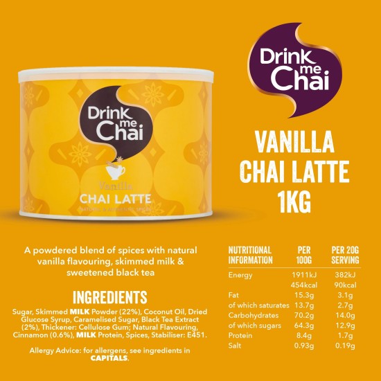 Drink Me Chai Vanilla Chai Latte (4 x 1kg) Drink Me Chai Vanilla Chai Latte (4 x 1kg)