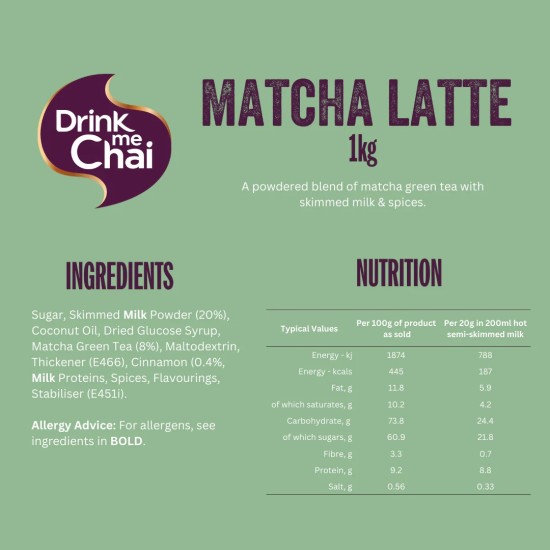 Matcha Chai Latte Powder - 1kg Professional Size Matcha Chai Latte Powder - 1kg Professional Size