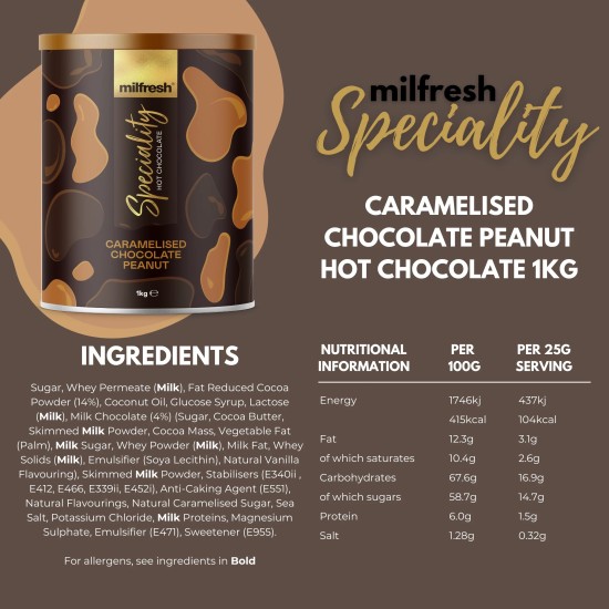 Milfresh Speciality Hot Chocolate Caramelised Chocolate Peanut (1kg)